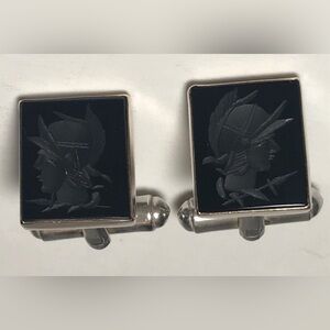 Black Onyx Sterling Silver Roman Centurion Vintage Cufflinks Pair